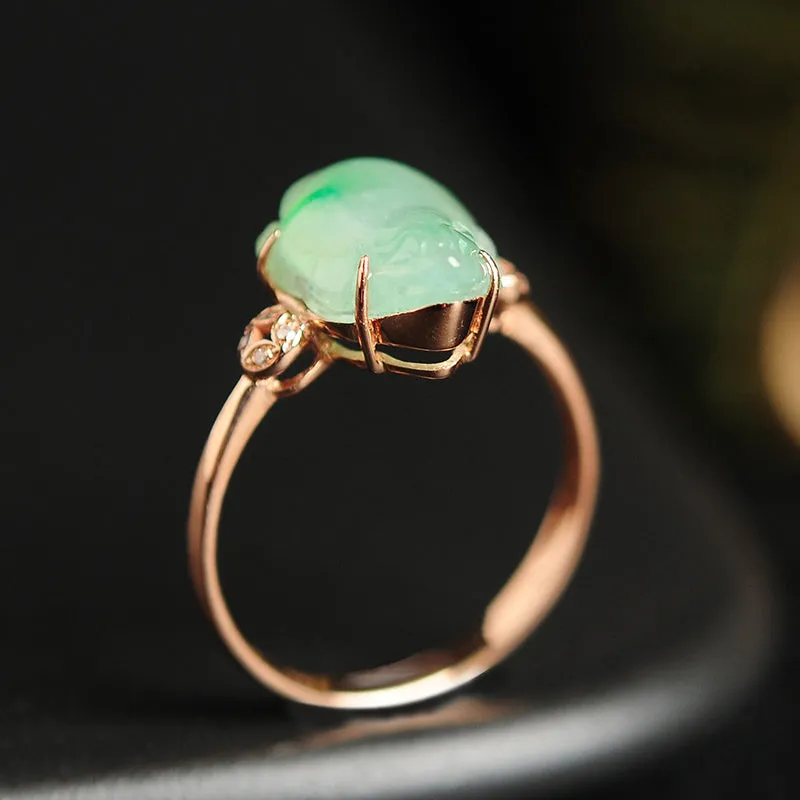 Natural Jade Ring Jadeite Gold Toad Ring RG76