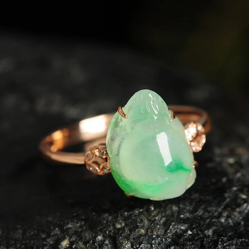 Natural Jade Ring Jadeite Gold Toad Ring RG76