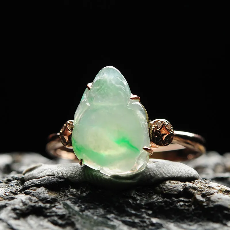 Natural Jade Ring Jadeite Gold Toad Ring RG76