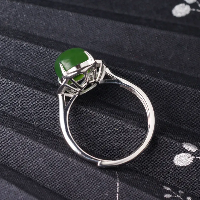 Natural Jade Ring Nephrite Silver Zircon Adjustable Ring ZNRG129