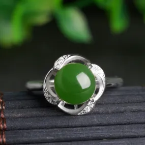 Natural Jade Ring Nephrite Silver Zircon Adjustable Ring ZNRG129