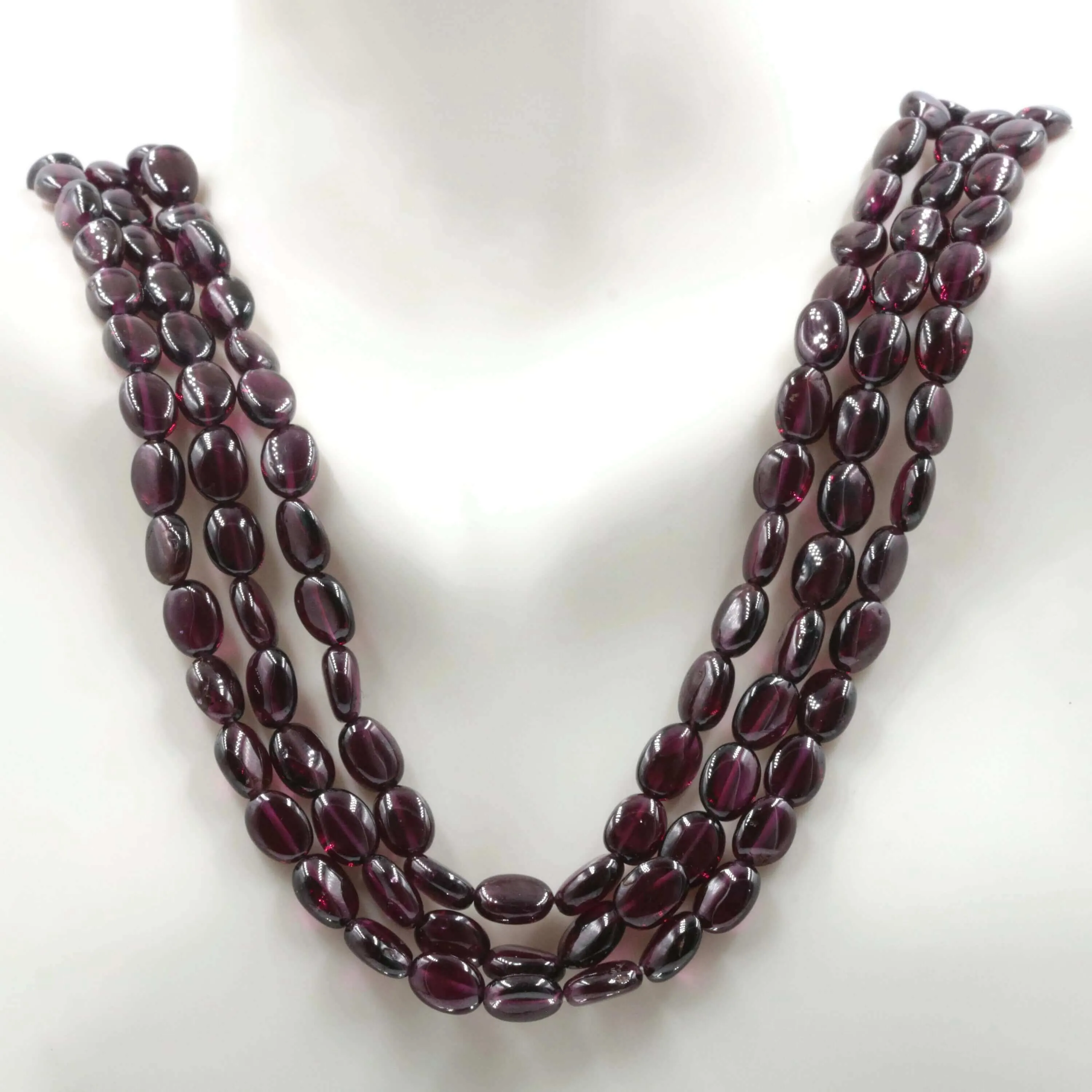 Natural Rhodolite Garnet Multi Strand Oval Beaded Necklace January Birthstone Beaded Gemstone Necklace SKU 6142717 6142718