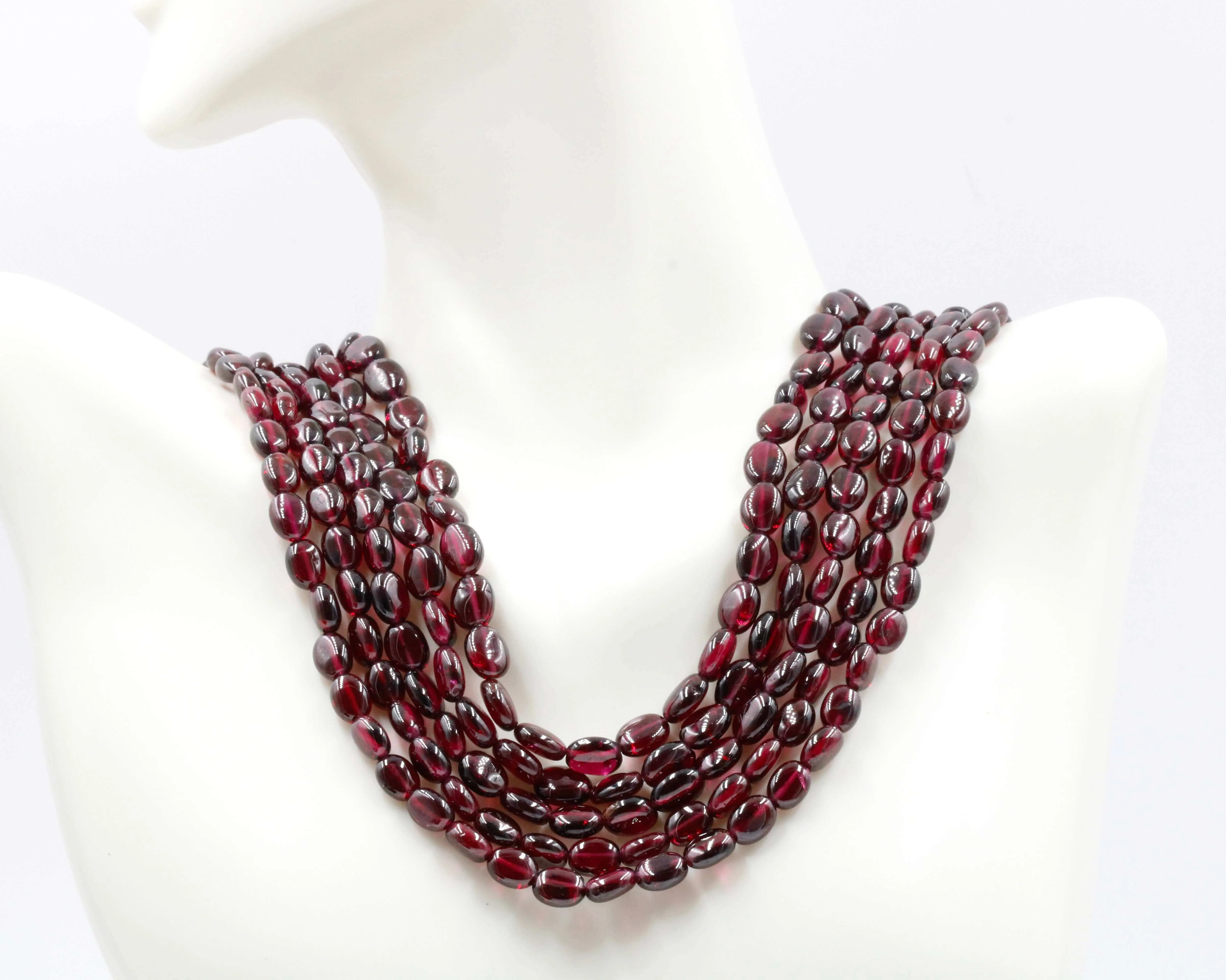 Natural Rhodolite Garnet Multi Strand Oval Beaded Necklace January Birthstone Beaded Gemstone Necklace SKU 6142717 6142718