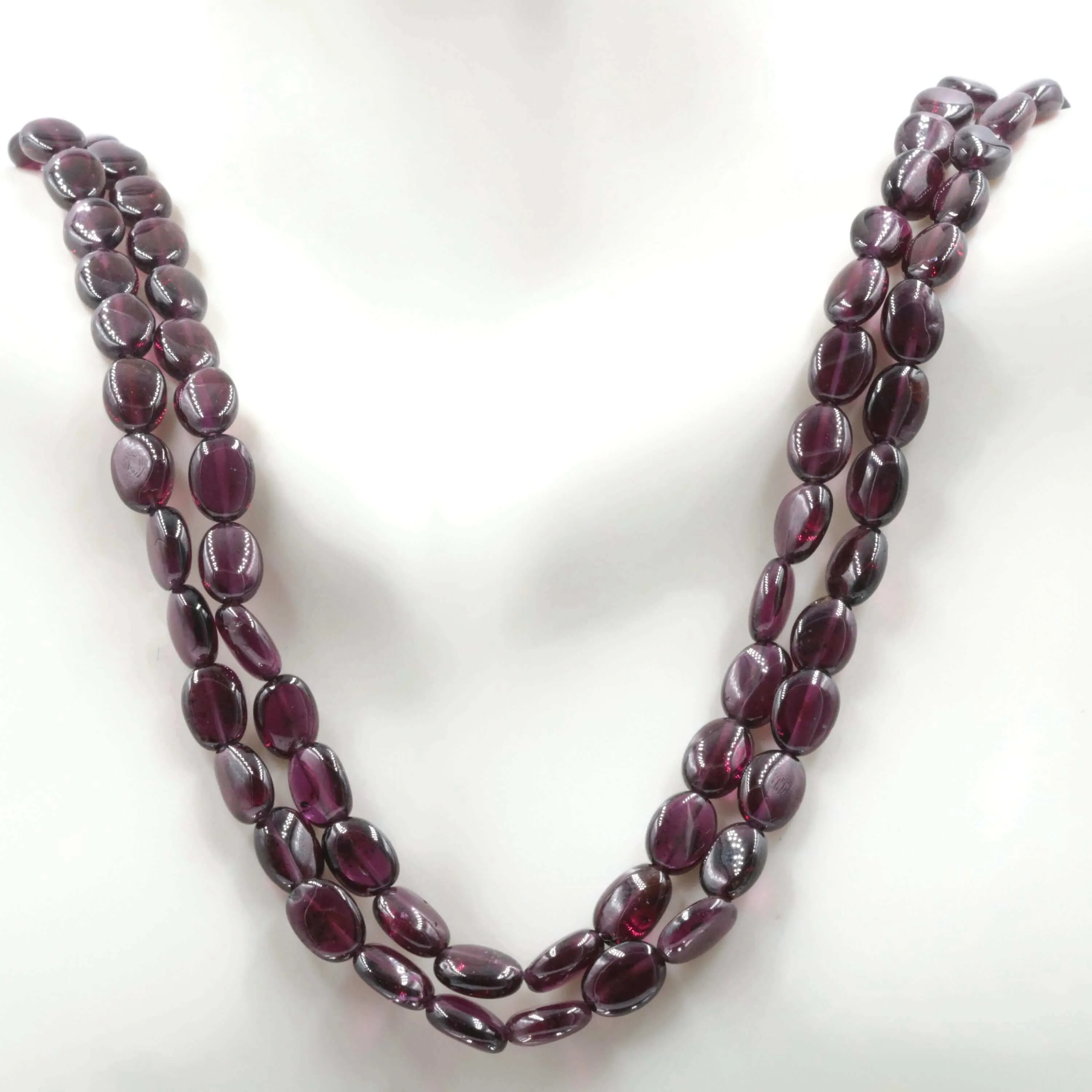 Natural Rhodolite Garnet Multi Strand Oval Beaded Necklace January Birthstone Beaded Gemstone Necklace SKU 6142717 6142718