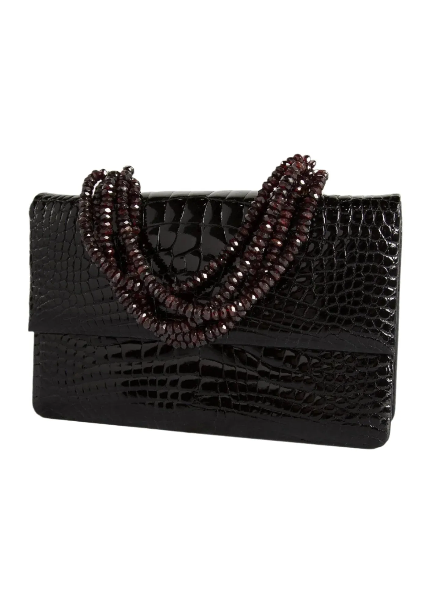 Necklace Handbag - Black Crocodile, Garnet Handle