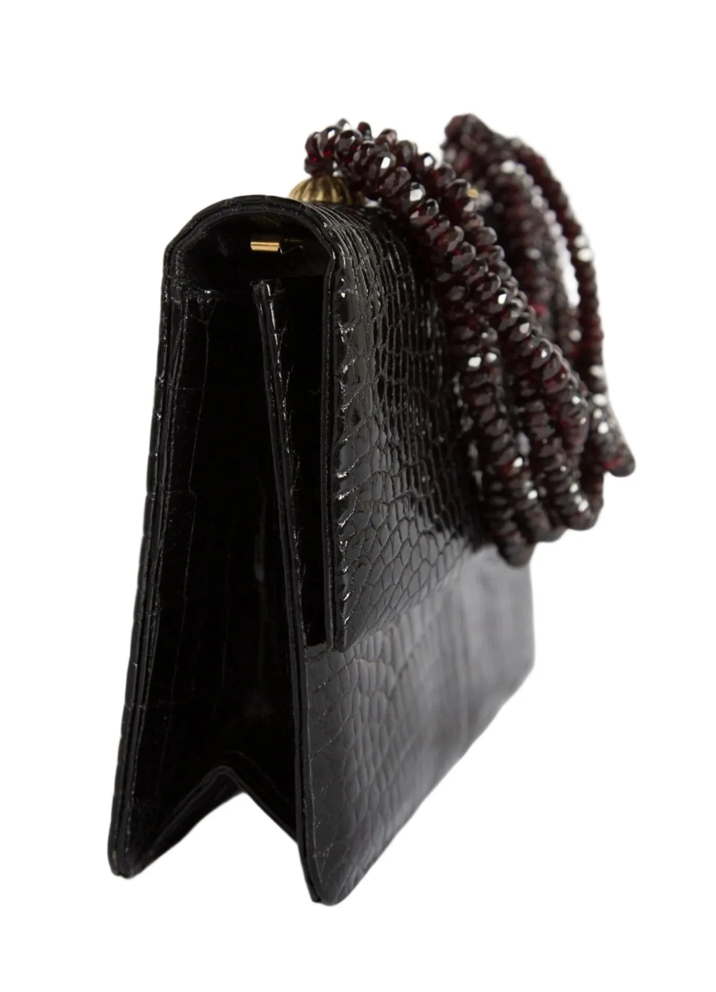 Necklace Handbag - Black Crocodile, Garnet Handle