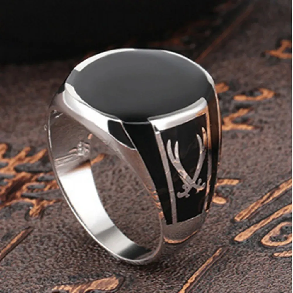 New 100% Solid Real S925 Pure Silver Men Ring Black High Quality Onyx, Fashion,Couple, Gift