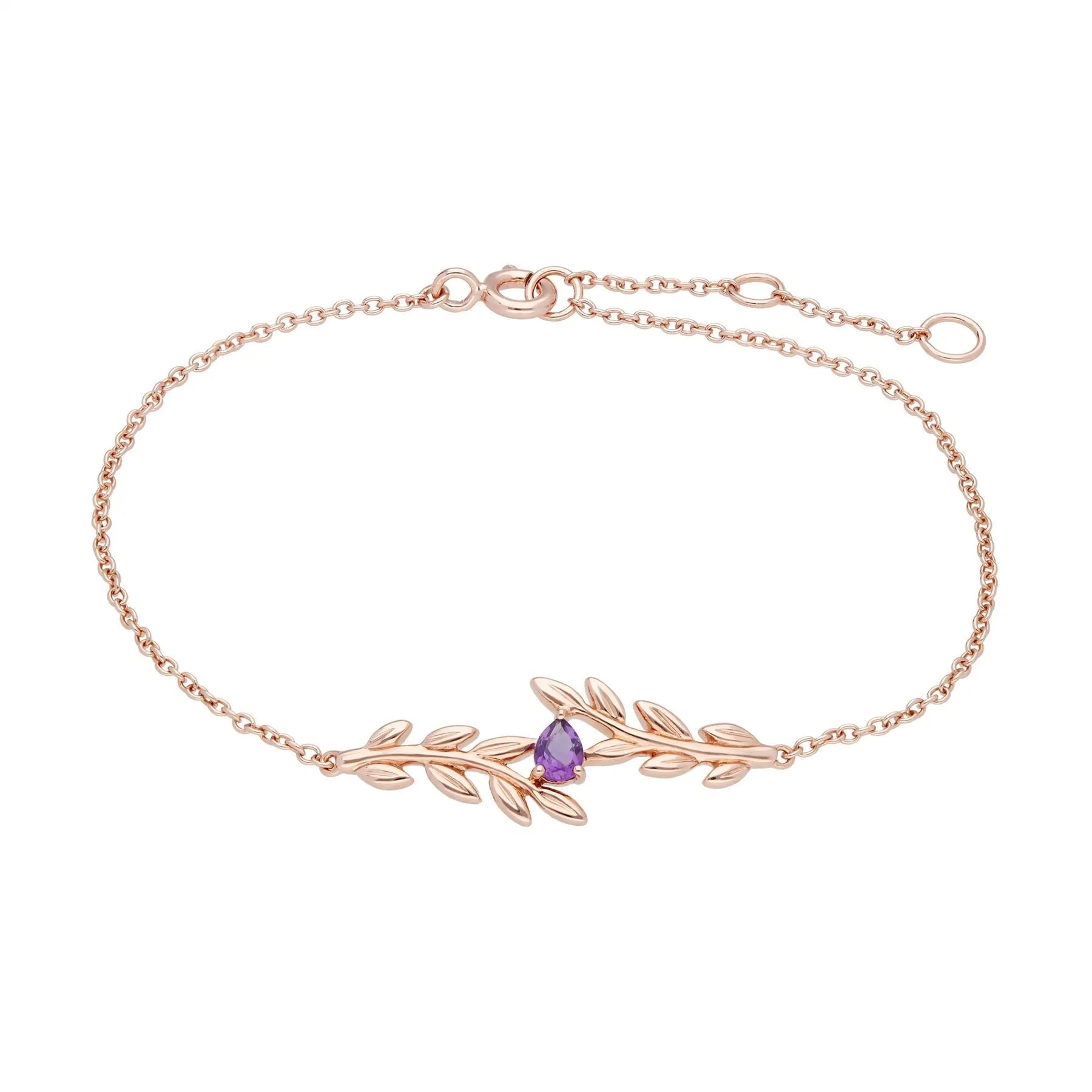 O Leaf Amethyst Amrband & Ohrring Satz in 9ct Rose Gold