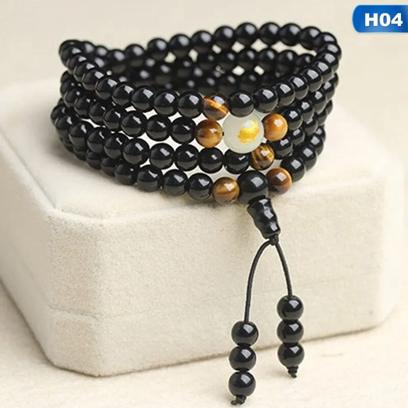 Obsidian multi-circle bead bracelet luminous stone