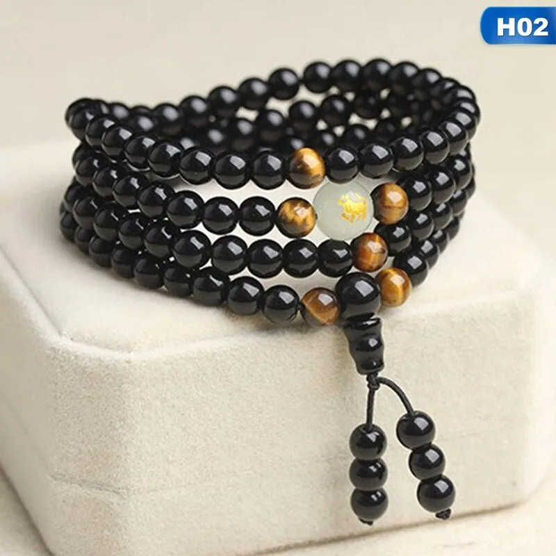 Obsidian multi-circle bead bracelet luminous stone