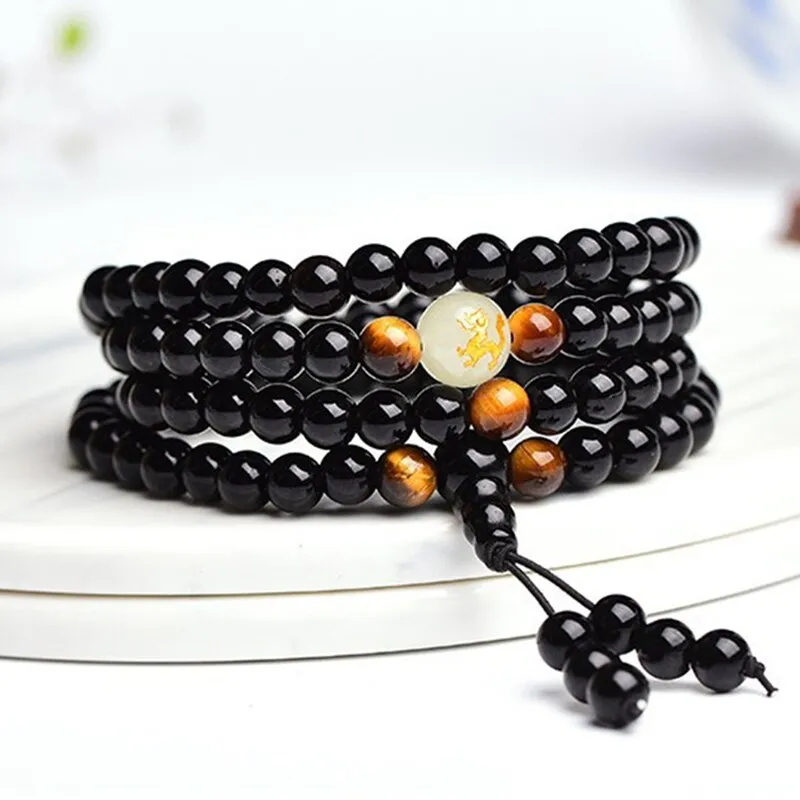 Obsidian multi-circle bead bracelet luminous stone