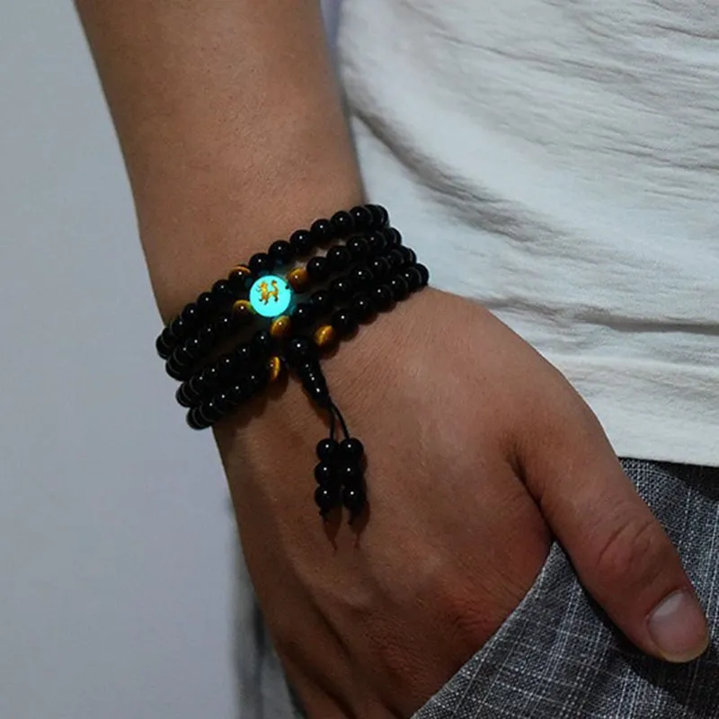 Obsidian multi-circle bead bracelet luminous stone