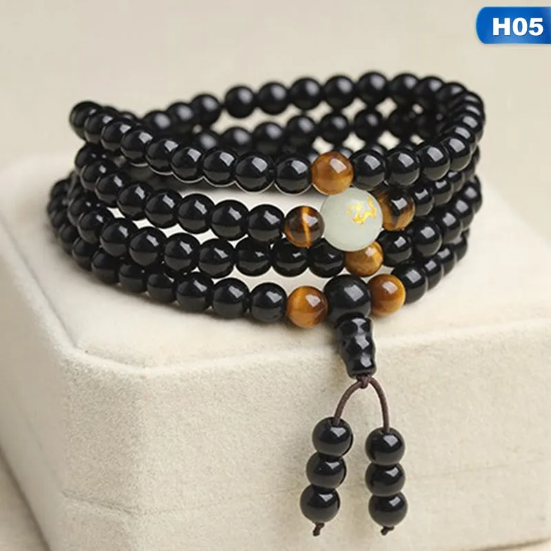 Obsidian multi-circle bead bracelet luminous stone