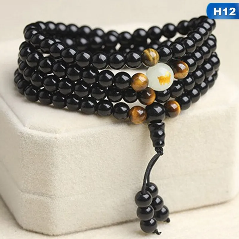 Obsidian multi-circle bead bracelet luminous stone