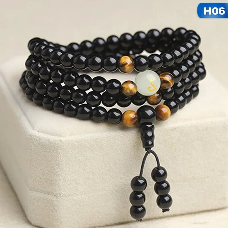 Obsidian multi-circle bead bracelet luminous stone