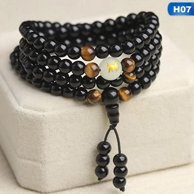 Obsidian multi-circle bead bracelet luminous stone