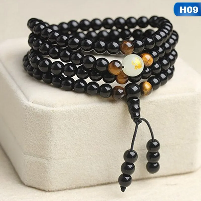 Obsidian multi-circle bead bracelet luminous stone