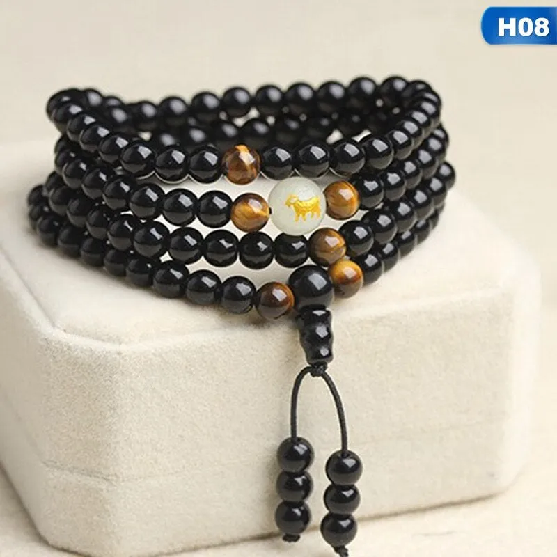 Obsidian multi-circle bead bracelet luminous stone