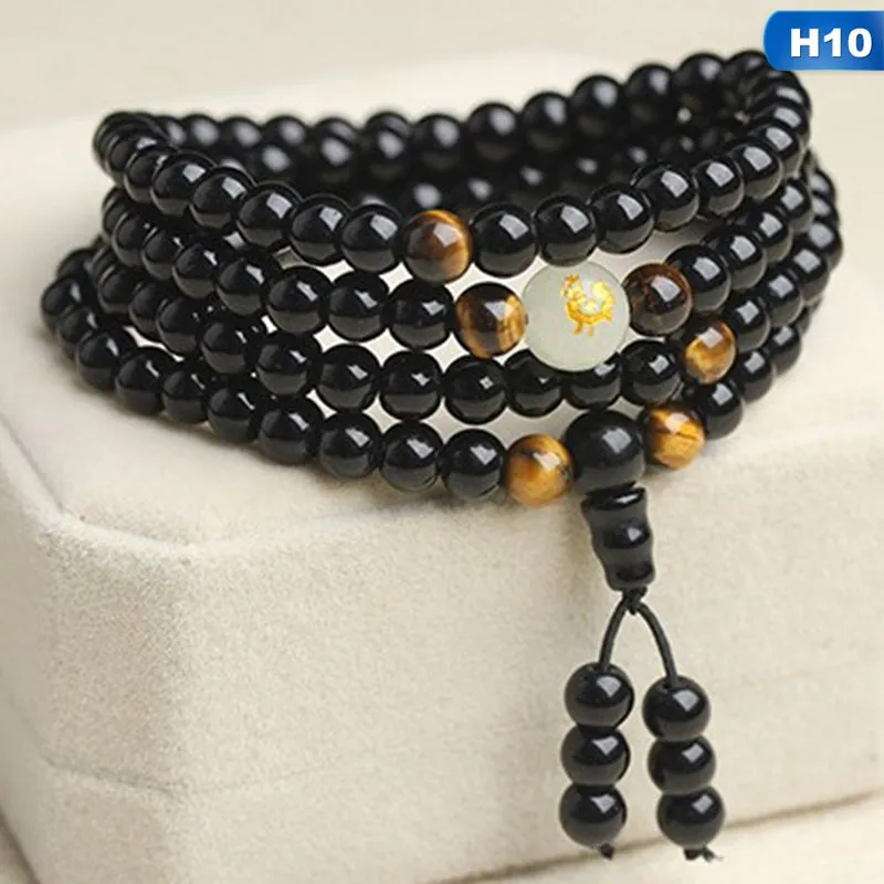 Obsidian multi-circle bead bracelet luminous stone