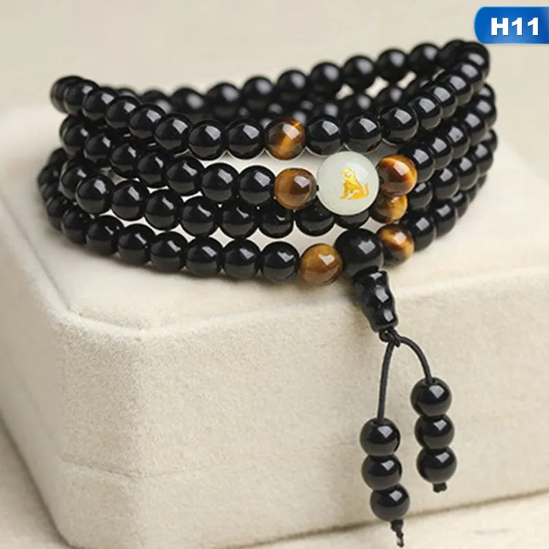 Obsidian multi-circle bead bracelet luminous stone