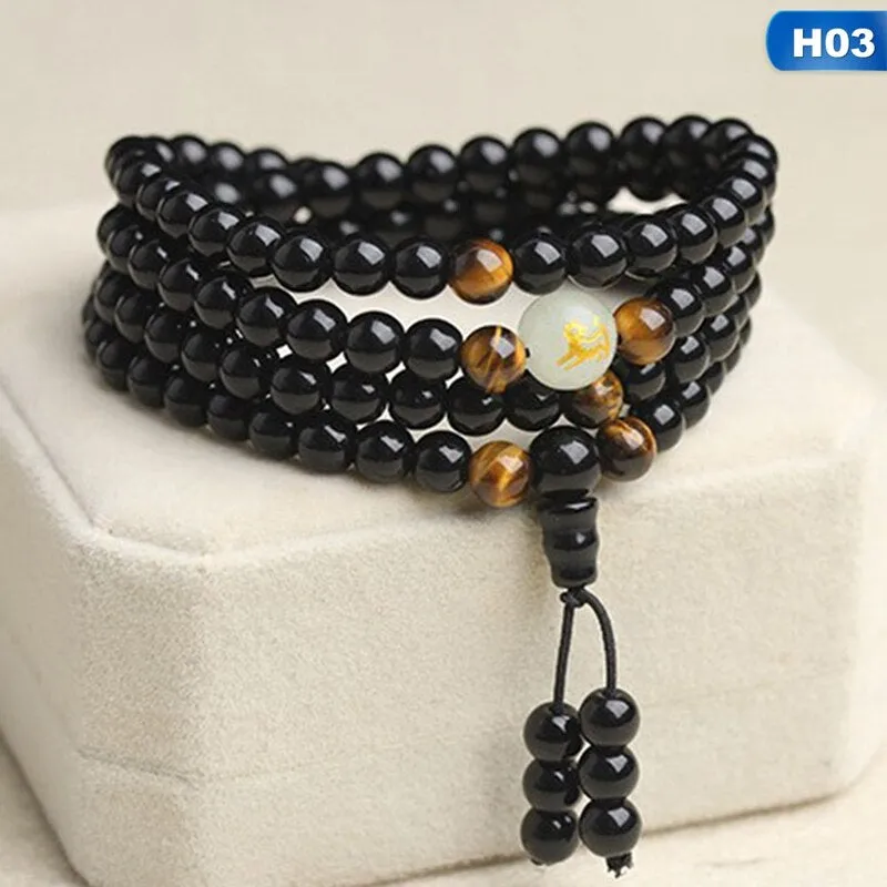 Obsidian multi-circle bead bracelet luminous stone