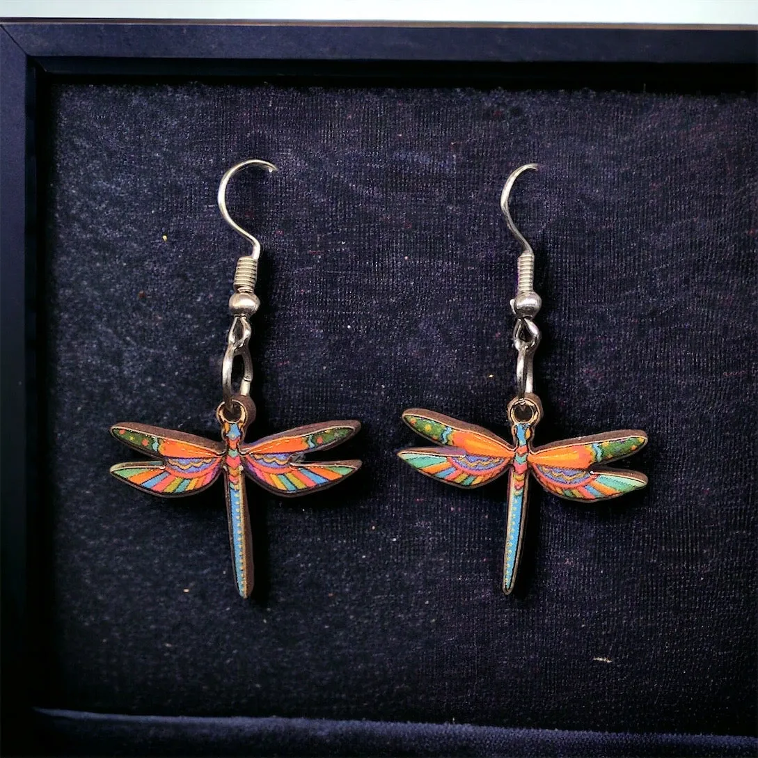 OLDTRIBES™ Painted Orange and Green Dragonfly Earrings