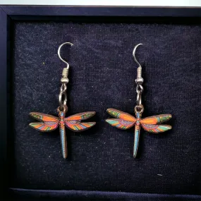 OLDTRIBES™ Painted Orange and Green Dragonfly Earrings