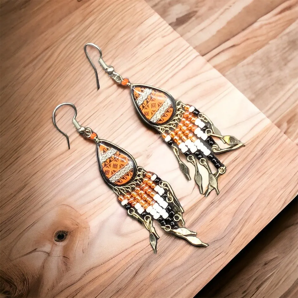 OldTribes™ Small Sized Southwestern Orange Teardrop Earrings