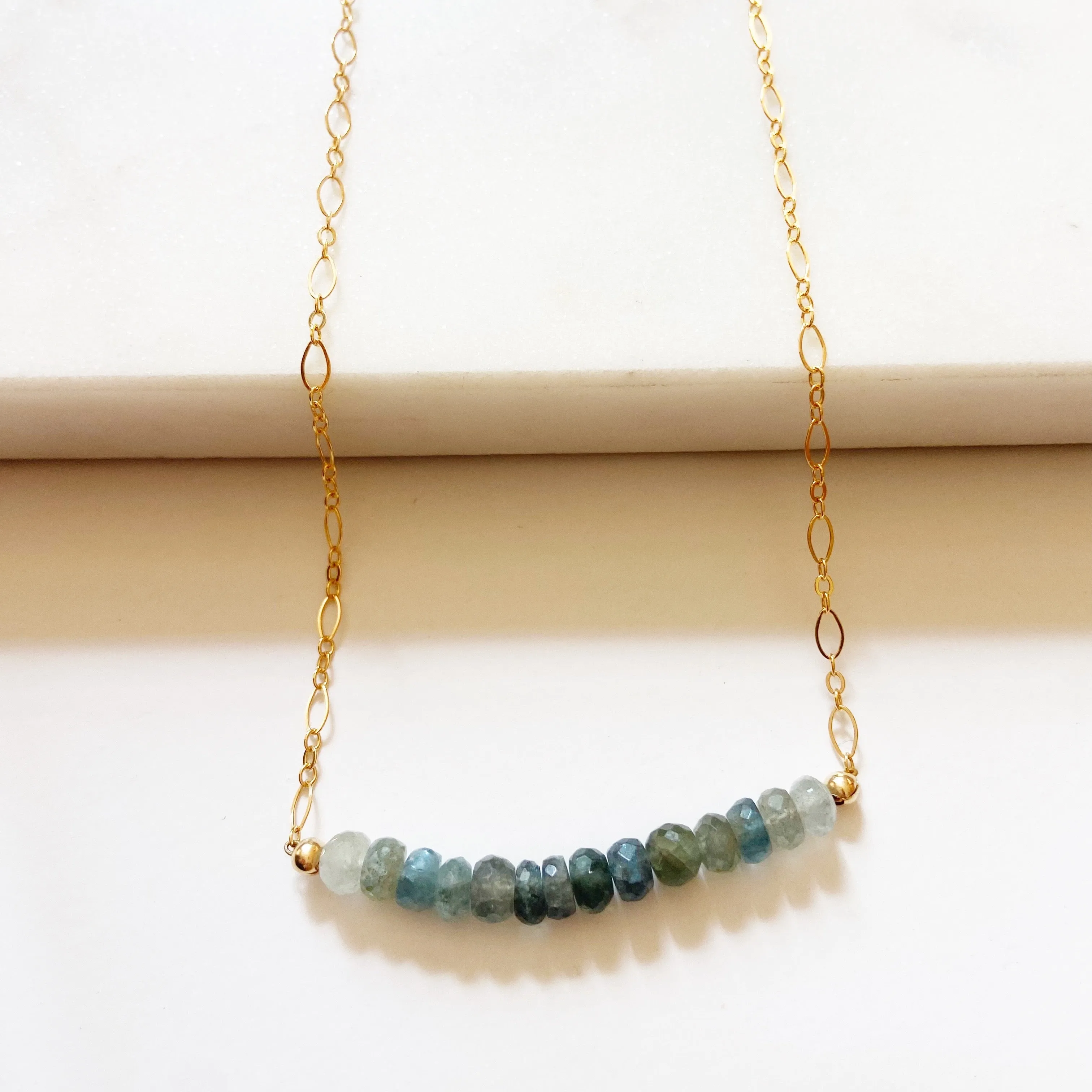 Ombre Blue/Green Kyanite Choker Necklace in Gold or Silver (16 inches)