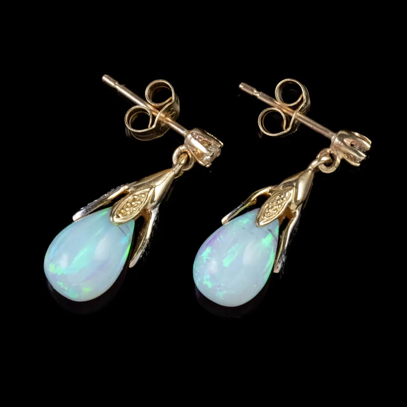 Opal Diamond Drop Earrings 9Ct Gold