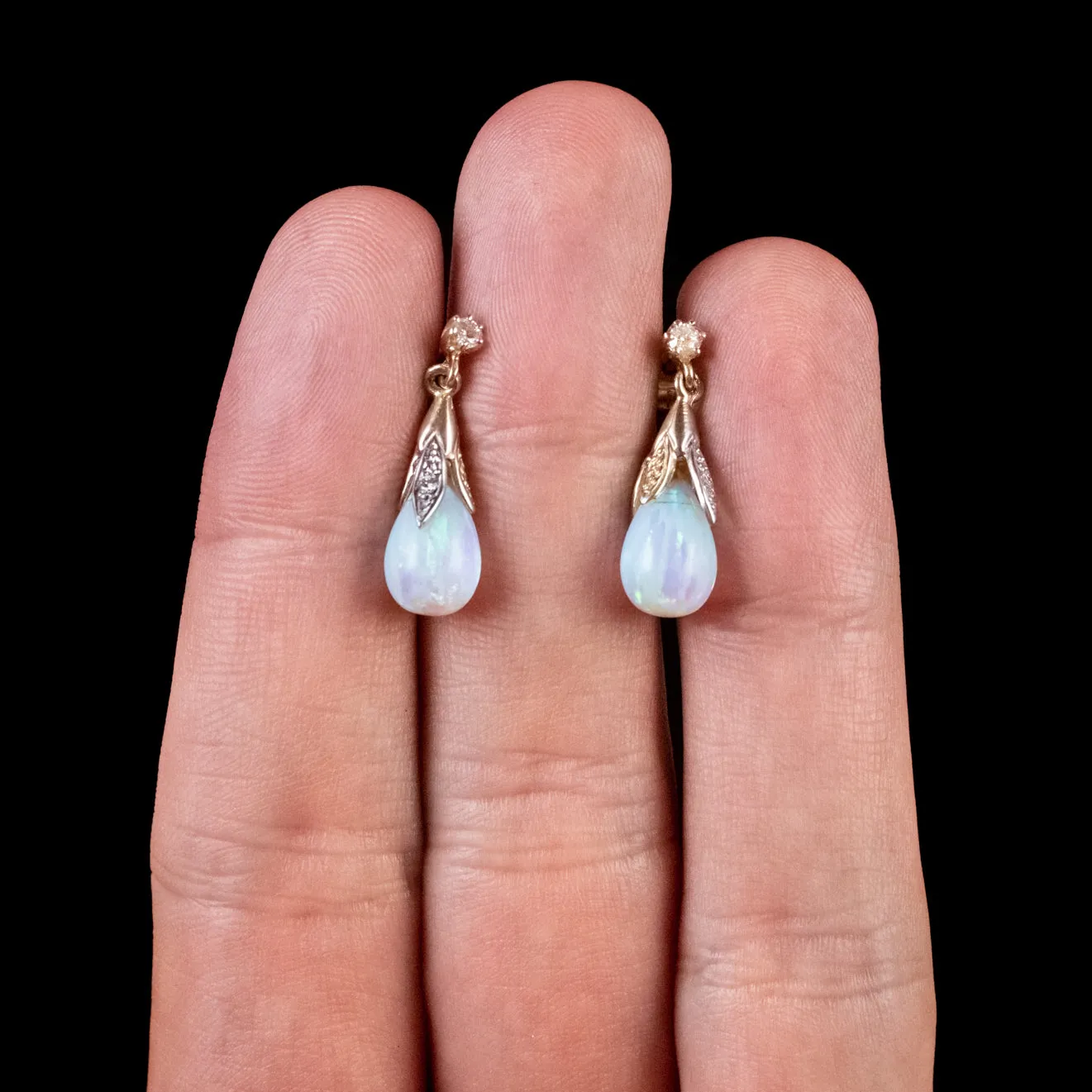 Opal Diamond Drop Earrings 9Ct Gold