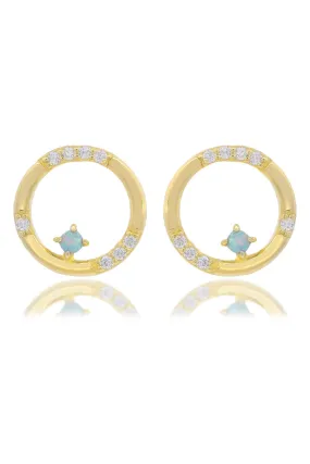 OPAL GLOW BLUE CREATED OPAL CIRCLE EARRINGS GOLD