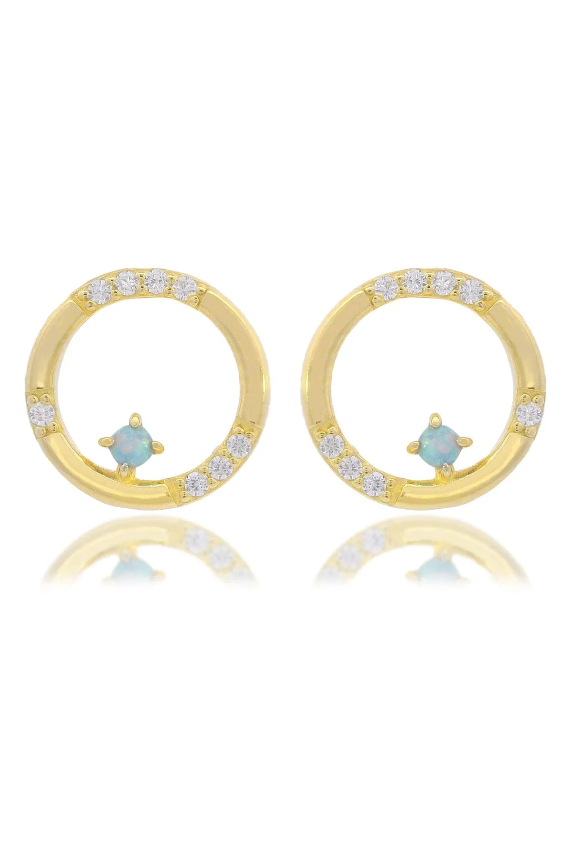 OPAL GLOW BLUE CREATED OPAL CIRCLE EARRINGS GOLD