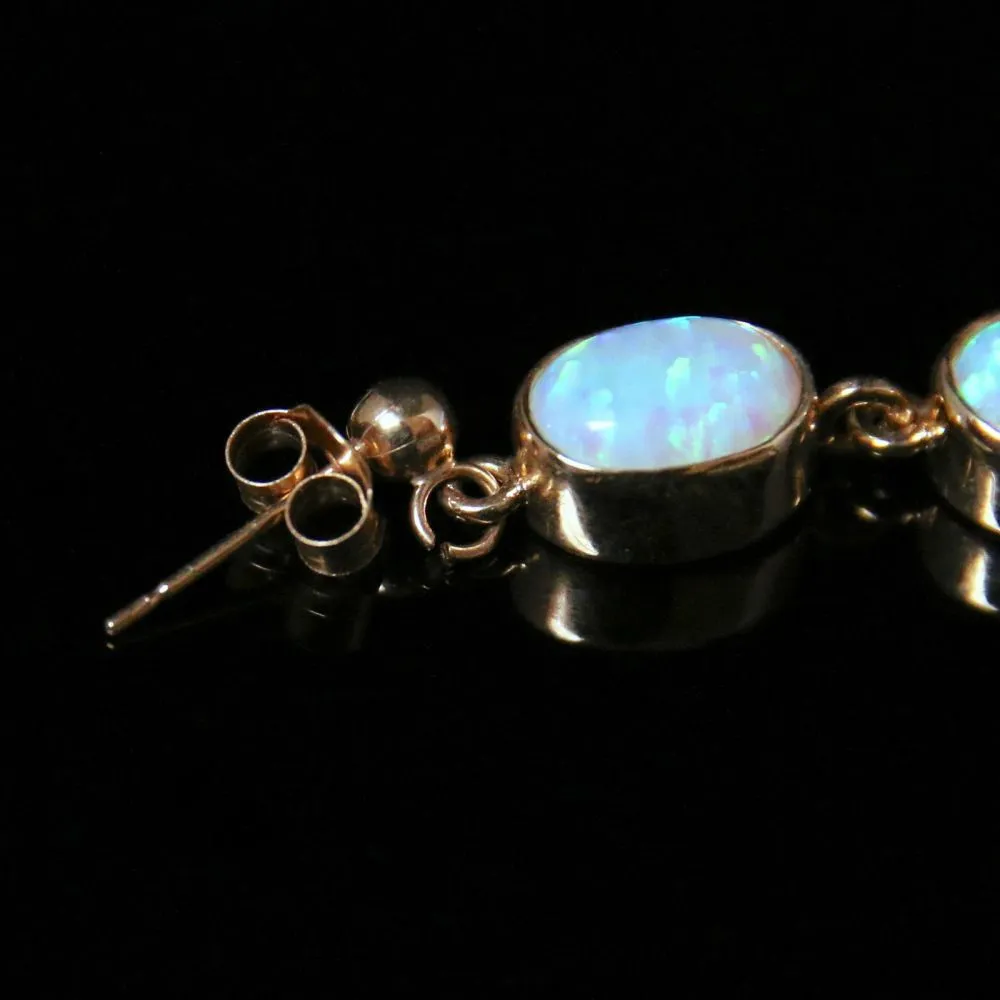 Opal Gold Earrings Double Drops 9Ct Gold