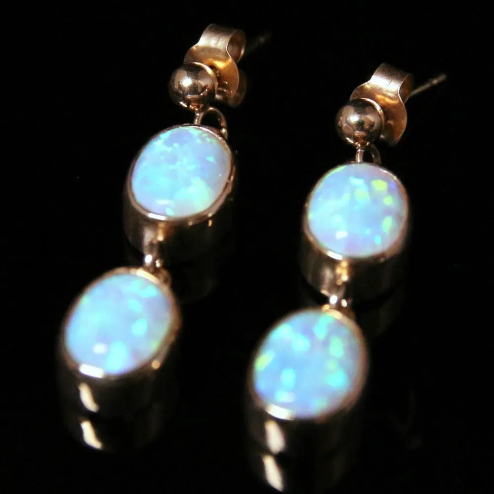 Opal Gold Earrings Double Drops 9Ct Gold