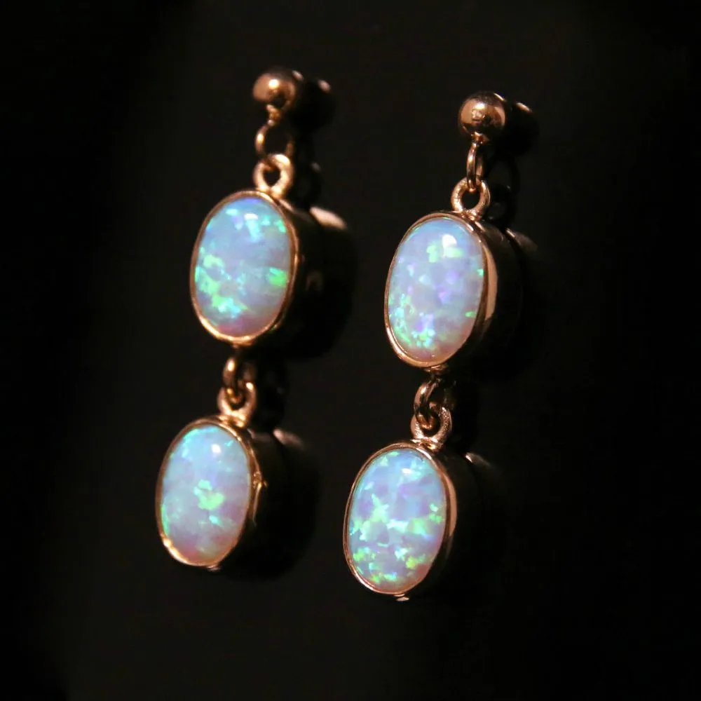 Opal Gold Earrings Double Drops 9Ct Gold