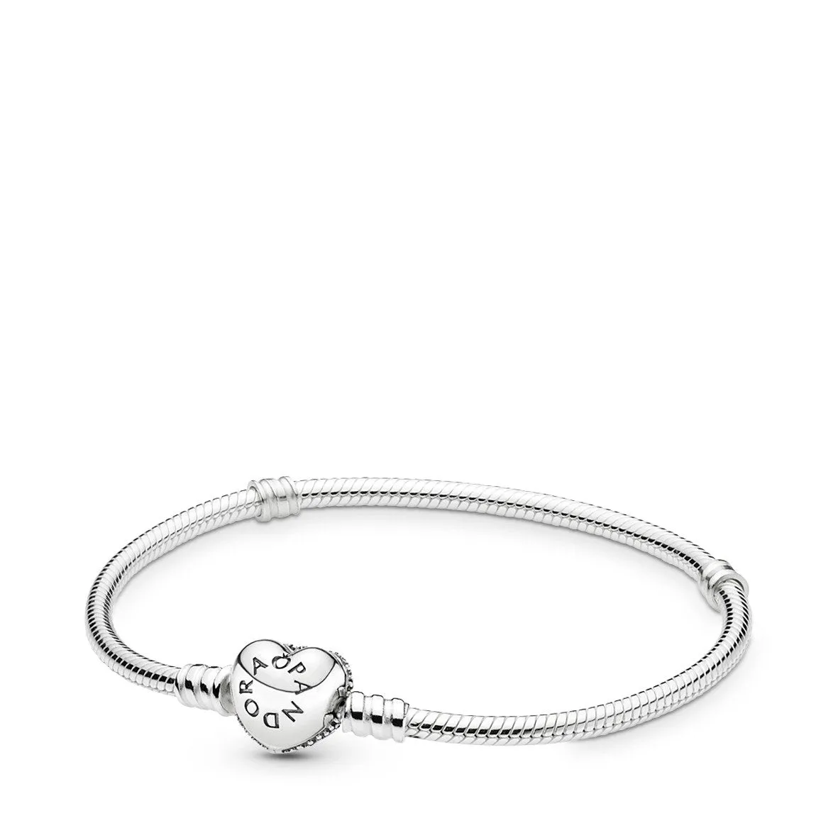 Pandora Moments Sparkling Heart Pavé Clasp Snake Chain Bracelet #590727CZ-20