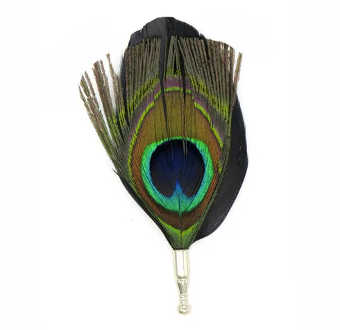 Peacock Black Feather Pin