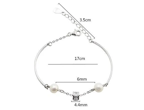 Pearl Chain Bracelet Setting 17cm 6.7" Sterling Silver 925 For Two Beads Blank Tray Base White Gold Fine No Prongs Jewelry Wholesale 1pc