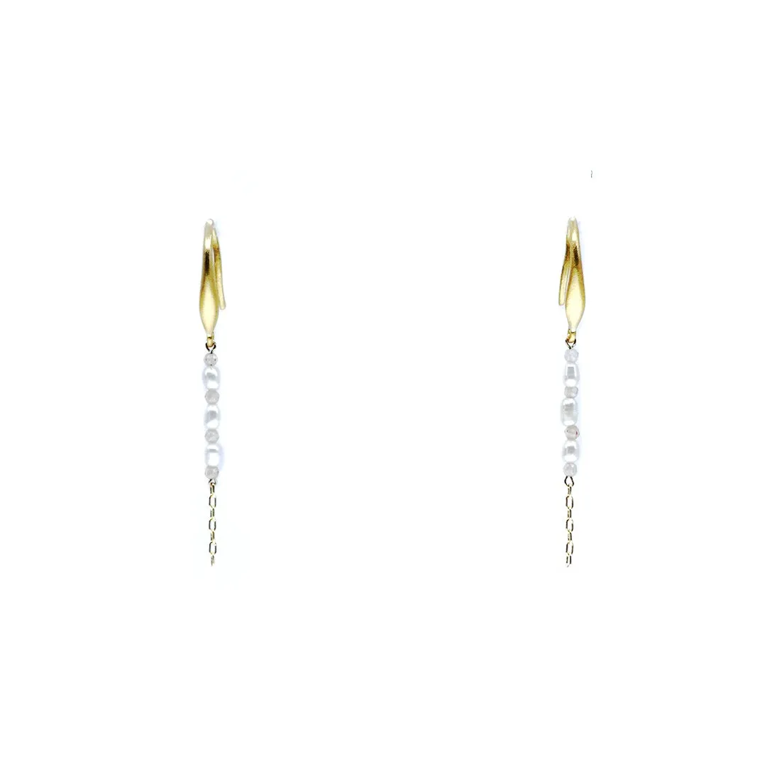 Pearl Line Earrings with Champagne Zirconia