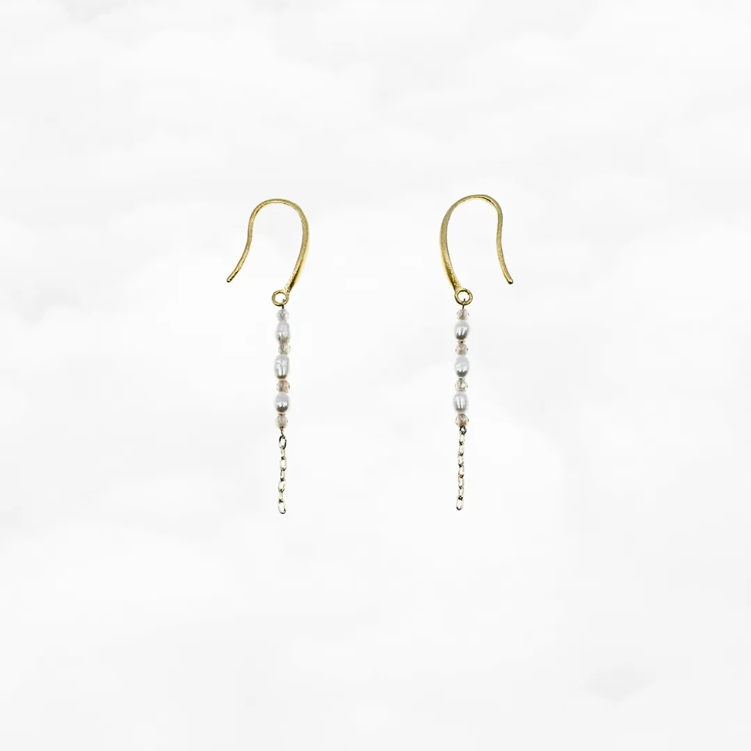 Pearl Line Earrings with Champagne Zirconia