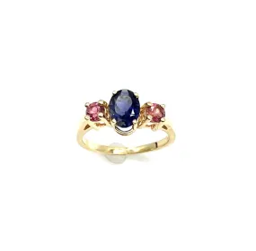 Pink and Blue Sapphire 3 In Line Ring