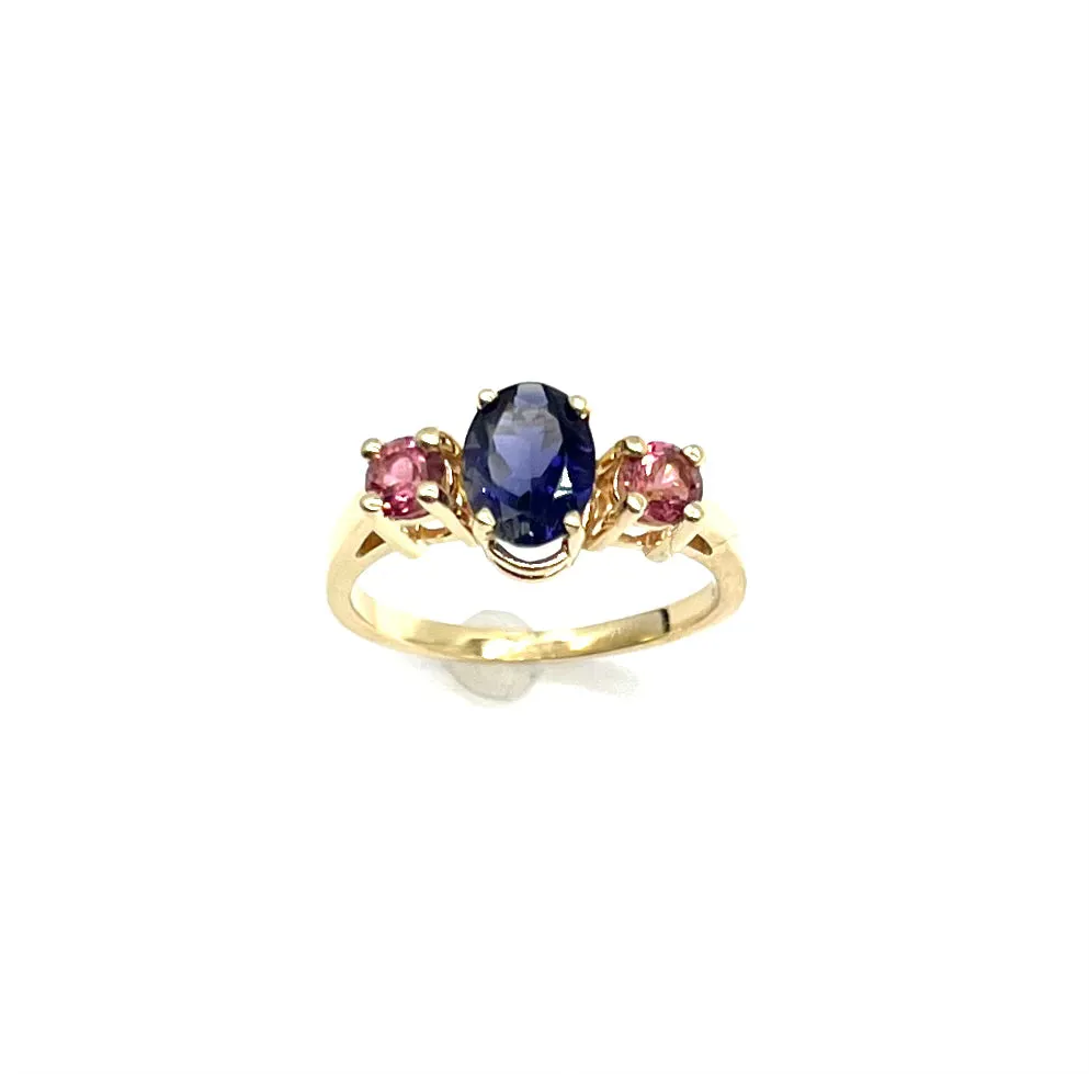 Pink and Blue Sapphire 3 In Line Ring