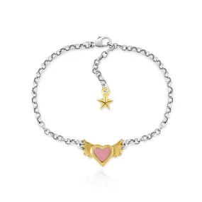 Pink Enamel Winged Heart Bracelet