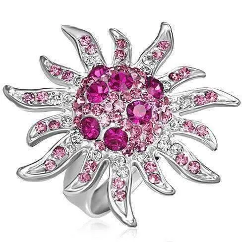 Pink Starburst Adjustable Stainless Steel Cocktail Ring