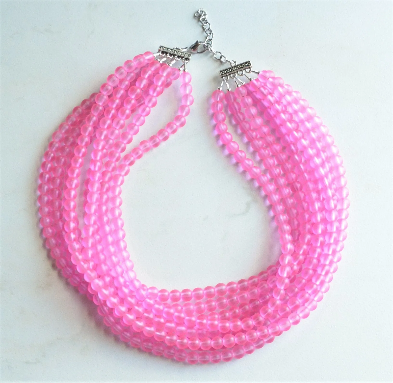 Pink Statement Necklace, Chunky Necklace, Multi Strand Necklace, Bead Glass Necklace - Michelle