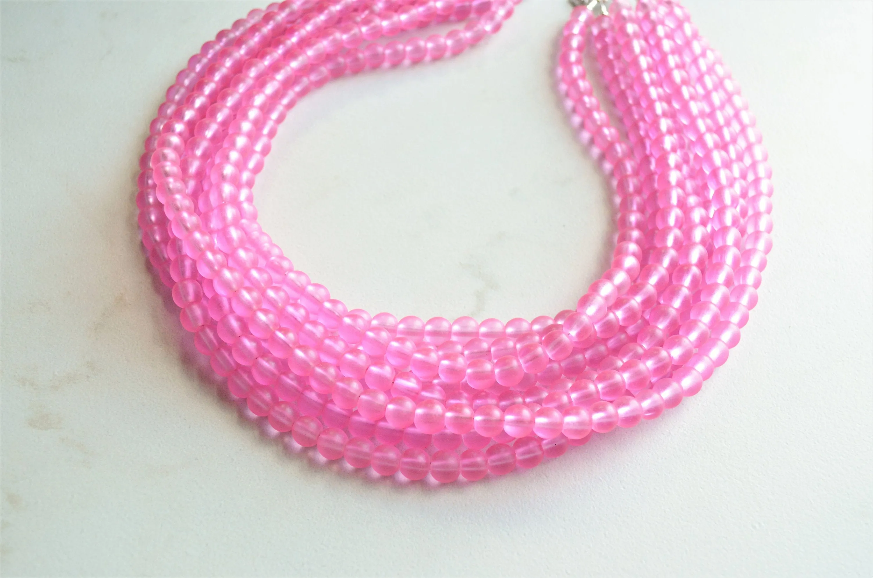 Pink Statement Necklace, Chunky Necklace, Multi Strand Necklace, Bead Glass Necklace - Michelle