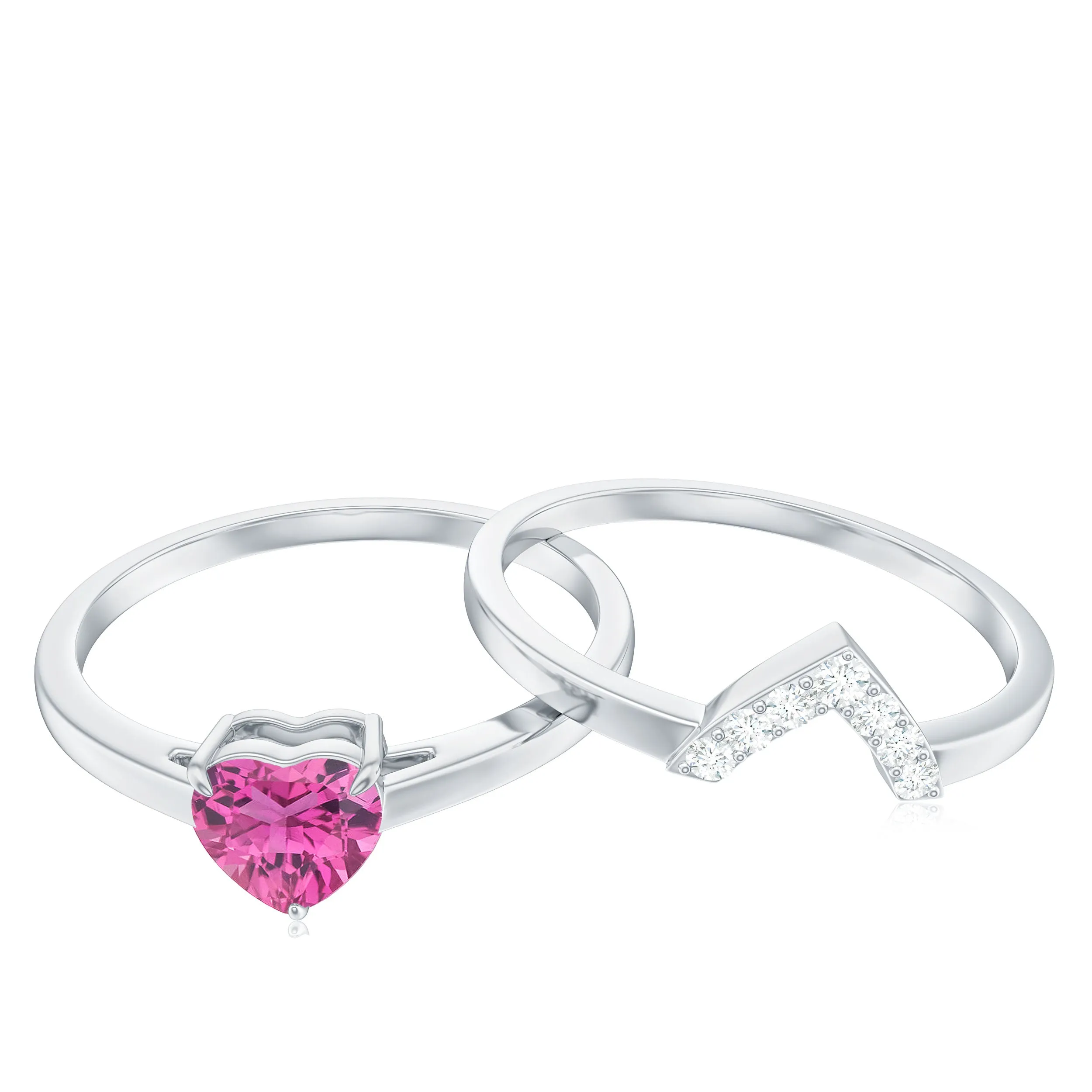 Pink Tourmaline Heart Ring Set with Diamond