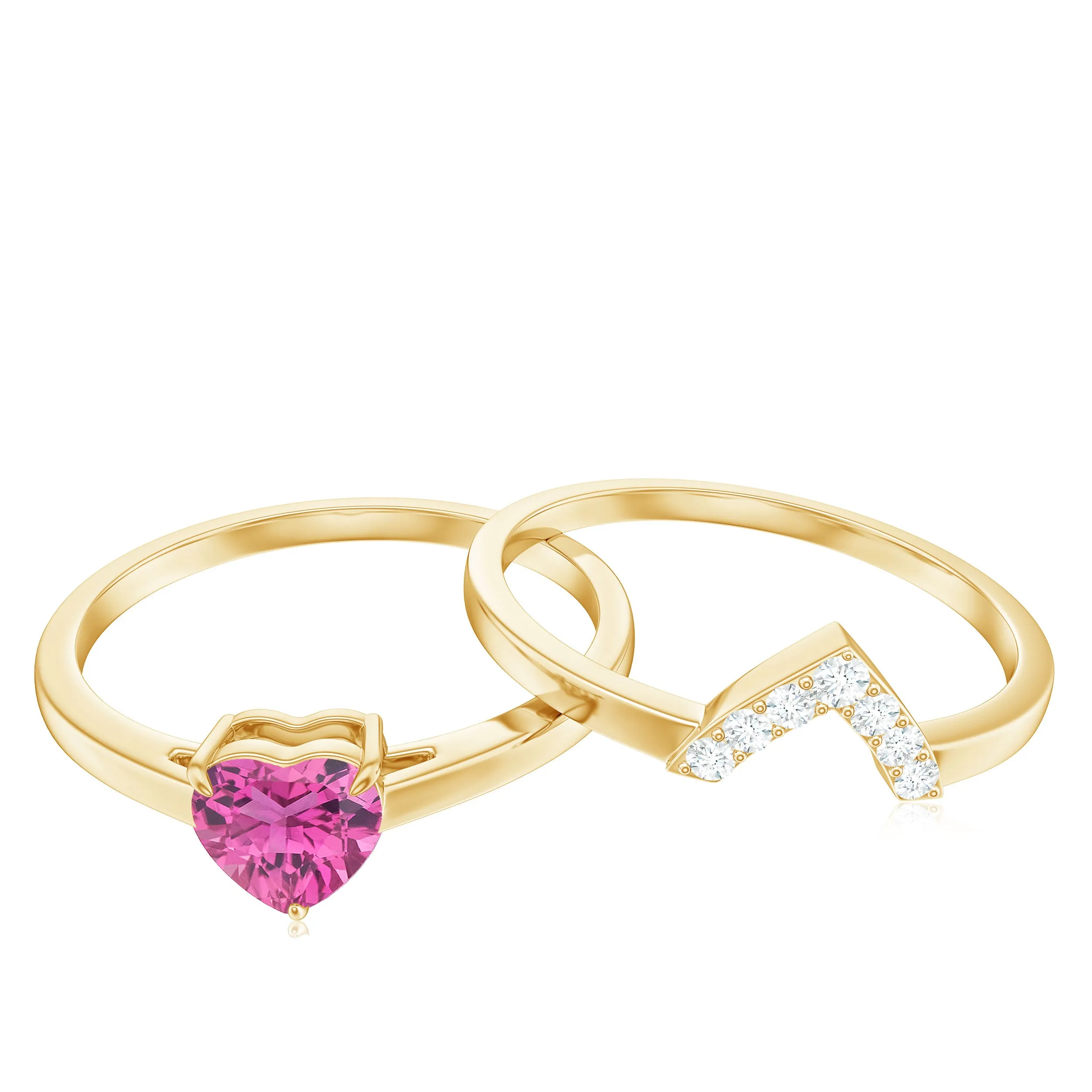 Pink Tourmaline Heart Ring Set with Diamond