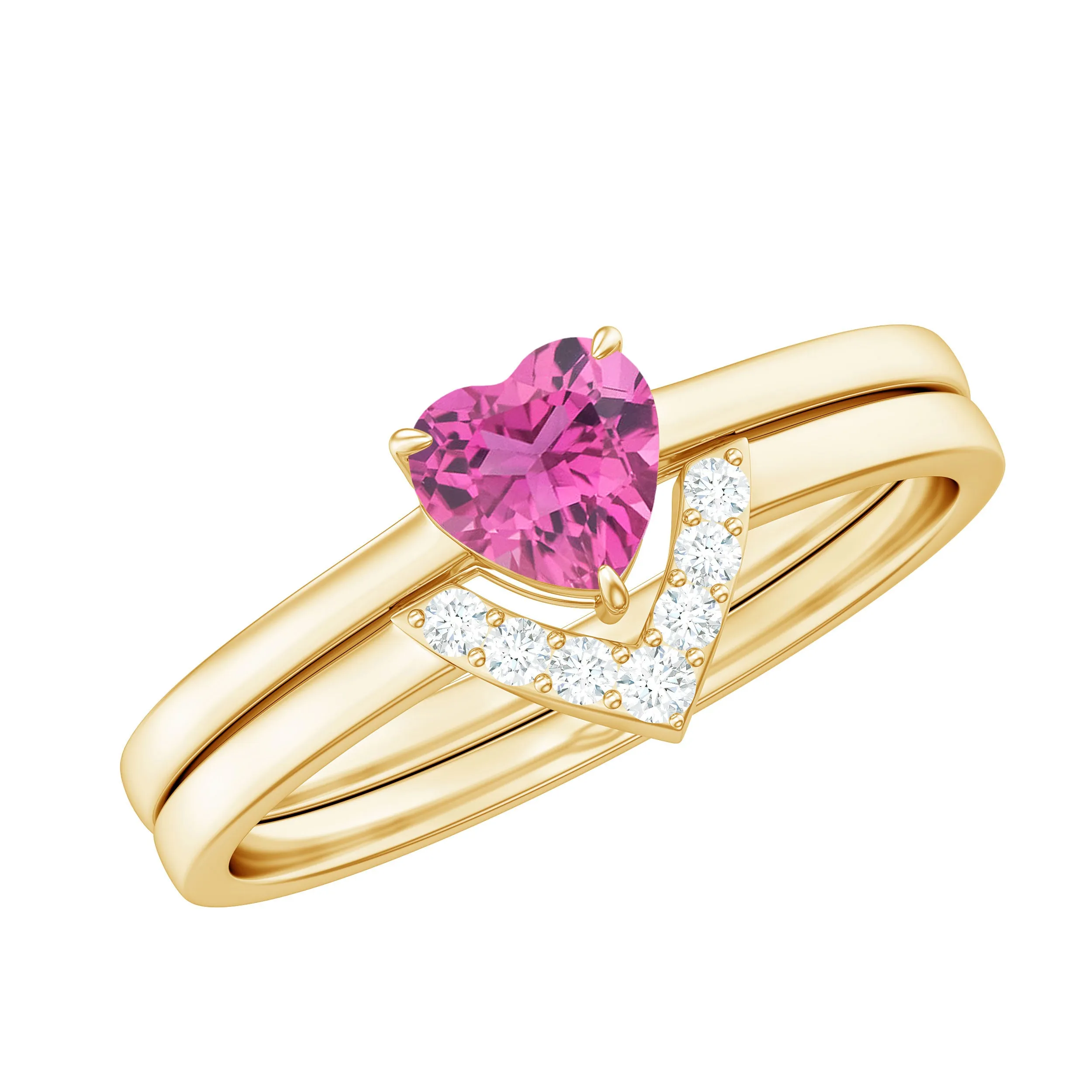 Pink Tourmaline Heart Ring Set with Diamond